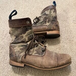 John Fluevog Radio BBC Brown and Camouflage Lace Up Boots